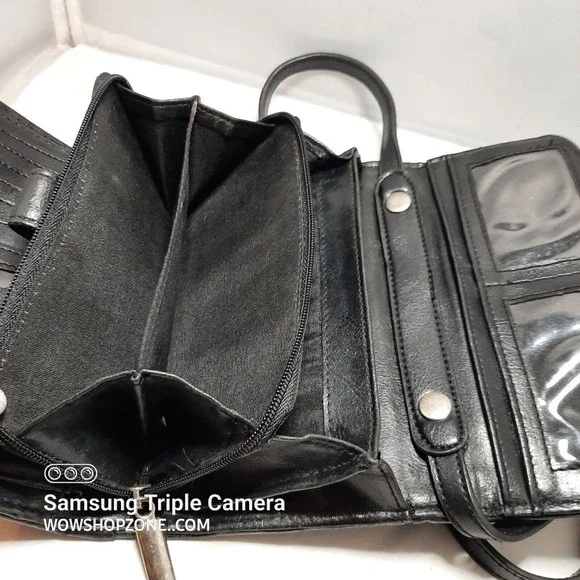 Bueno Black Crossbody Wallet Purse Shoulder Bag Tigers Eye Embossed Gator Croc - Picture 12 of 12